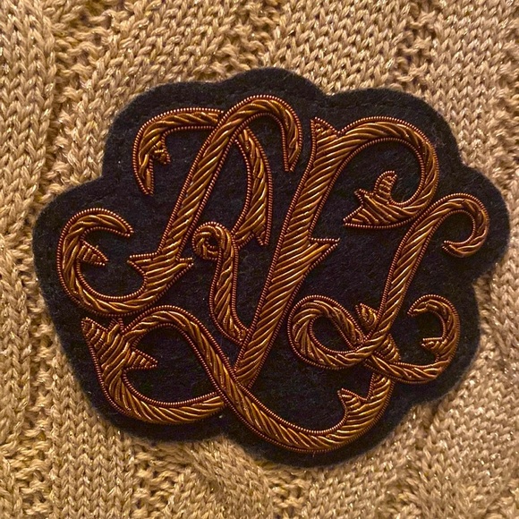 Lauren Ralph Lauren Metallic Gold Cable-Knit 3-Button Sweater, Size PL NWT - Picture 4 of 12
